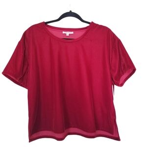 GOOD AMERICAN Ruby red velvet short sleeve top